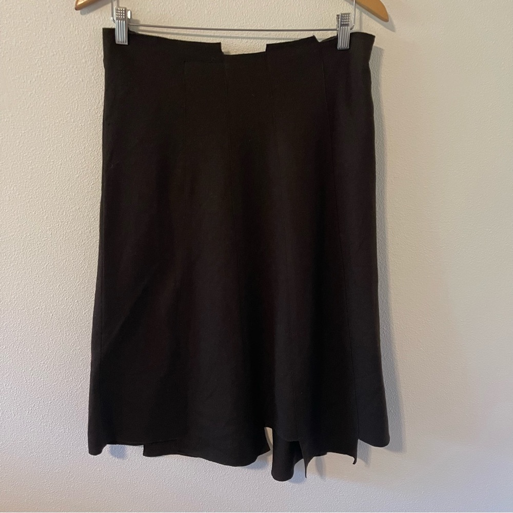 Isda & Co 100% Wool Step Hem Midi A-Line Skirt Chocolate Brown Side Zipper-2